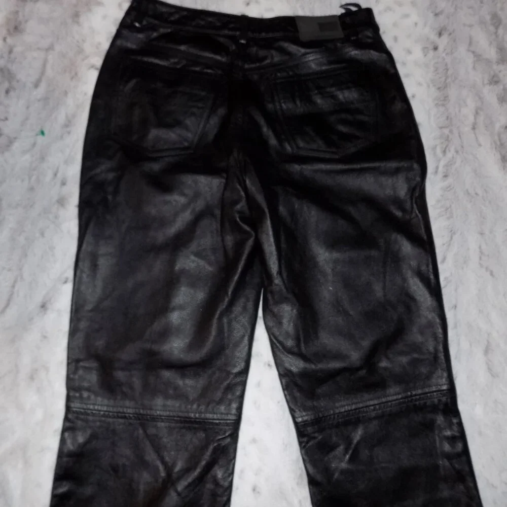 Tommy Hilfiger 100% Leather Straight Leg Pants - Black - Picture 9 of 14